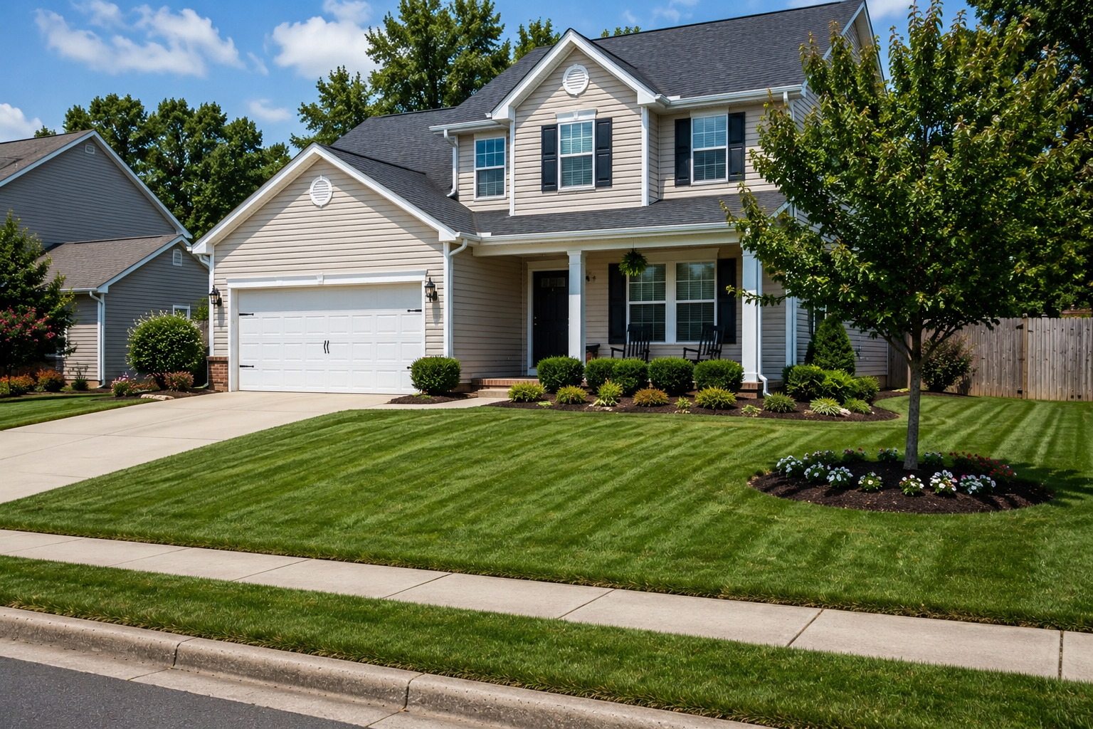 Freshly mowed lawn with crisp mower stripes
